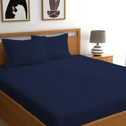Ariana Navy Blue Striped 210 TC Pure Cotton King Bedsheet with 2 Pillow Covers-32