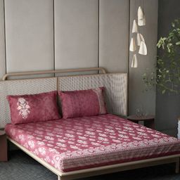 DDecor Red & Blue Ethnic Motifs Cotton 180 TC King Bedsheet with 2 Pillow Covers-picture-20