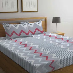 Arrabi Grey Geometric 300 TC King Bedsheet with 2 Pillow Covers-image-77