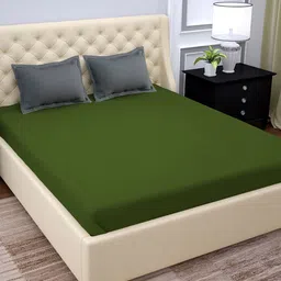 PAVO Green & Grey Solid 210 TC Cotton 1 Extra Large Bedsheet with 2 Pillow Covers-image-40