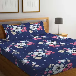 KLOTTHE Blue & White Floral Printed 300 TC King Bedsheet with 2 Pillow Covers-image-92