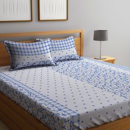 KLOTTHE Blue & White Floral Printed 300 TC King Bedsheet with 2 Pillow Covers-image-61
