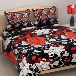 Supreme Home Collective Black Floral Microfiber 144 TC Queen Bedsheet With 2 Pillow Covers-image-43