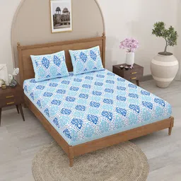 SheetKart Blue & White Printed 120 TC Queen Bedsheet with 2 Pillow Covers-image-77