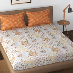 Florida White & Beige Ethnic Motifs 130 TC Queen Bedsheet with 2 Pillow Covers-picture-38