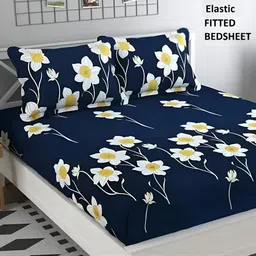 Supreme Home Collective Blue & White 144 TC Queen Bedsheet with 2 Pillow Covers-42
