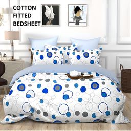 Supreme Home Collective White & Blue 144 TC Queen Bedsheet with 2 Pillow Covers-image-25