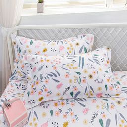 JC HOME Pink  White Floral Printed Single Bed Cover With 2 Pillow Covers-image-61