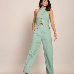 KAORI BY SHREYA AGARWAL Women Straight Fit Pleated Cotton Parallel Trousers-image-89