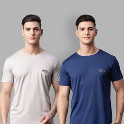 VIMAL JONNEY Men Grey Melange & Navy Blue 2 T-shirt-image-20