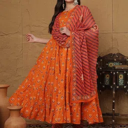 GULMOHAR JAIPUR Women Floral Printed Regular Pure Cotton Kurta with Trousers & Dupatta-image-47