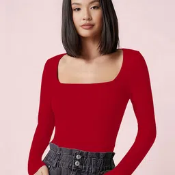 Dream Beauty Fashion Women Solid Square Neck Fitted Top-image-71