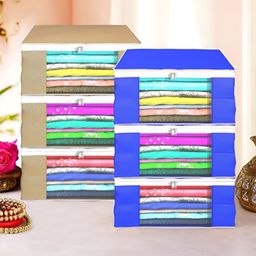 Aura Blue & Brown 6 Pieces Foldable Saree Cover Organisers-9