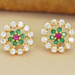 DIVASTRI Gold-Plated American Diamond Floral Studs-image-86