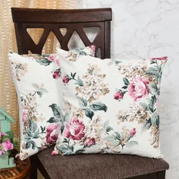 Clasiko White & Pink 2 Pieces Floral Square Cushion Covers-image-28
