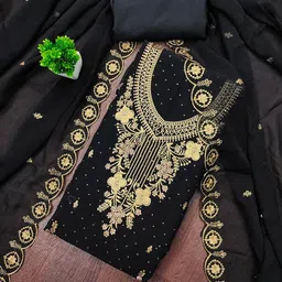 Panzora Floral Embroidered Embellished Georgette Unstitched Dress Material-image-59