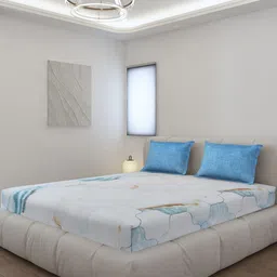 Monte Carlo Stanley Turquoise Blue & White 144 TC King Bedsheet Set 1.85 m x 1.95 m-95