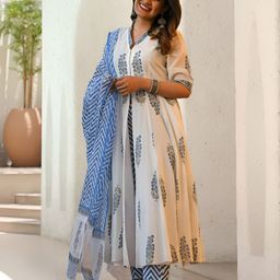 Anouk Rustic Women Ethnic Motifs Printed V Neck Anarkali Kurta with Trousers & Dupatta-image-102