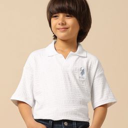 U.S. Polo Assn. Kids Boys Self Design Polo Collar Boxy Cotton T-shirt-picture-15