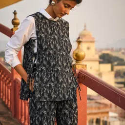 Dash and Dot Denim Jacquard Overlay & Pant Set-image-23