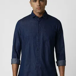 VAN HEUSEN DENIM LABS Men Spread Collar Solid Cotton Slim Fit Casual Shirt-image-99