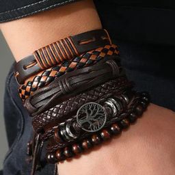 Jewels Galaxy Men 6 Leather Silver-Plated Bracelet-picture-37