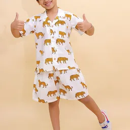 BownBee Boys Printed Short Sleeves Pure Cotton Shirt With Shorts-16