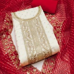 SHIJILA Ethnic Motifs Embroidered Poly Silk Unstitched Dress Material-image-66