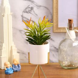EarthCraft Green & White Succulent Artificial Plant With Pot-49