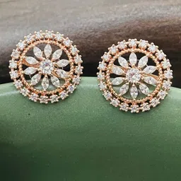 MONI LIFESTYLE Rhodium-Plated Zircon Studded Contemporary Shaped Studs-10