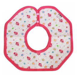 Babies Bloom Round Cotton Saliva Bib Flower Print - Pink & White-image-56