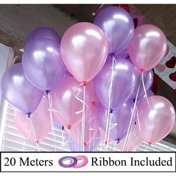 Amfin Metallic Latex Balloons With Ribbons Pack of 52 - Purple Pink-image-32