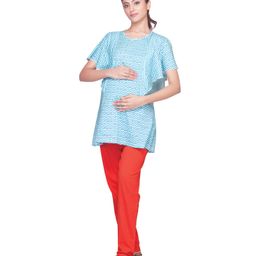Kriti Short Sleeves Maternity Top with Bottom Zig Zag Print - Blue-image-83