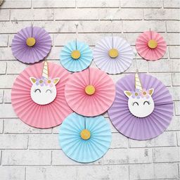 Untumble Unicorn Theme Paper Fan Decoration Multicolor - Pack of 8-image-42