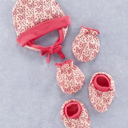 Babyhug 100% Cotton Cap Mitten and Booties Set Coral - Diameter 10 cm-image-77