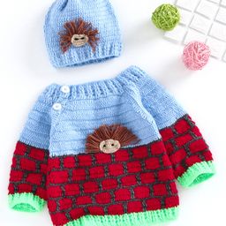 USHA ENTERPRISES Full Sleeves Cartoon Crochet Sweater With Cap - Multi Colour-image-90