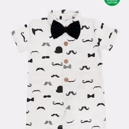 Nino Bambino 100% Organic Cotton Moustache Print Short Sleeves Romper - White-picture-3