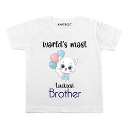KNITROOT Half Sleeves Most Luckiest Brother Print Tee - White-image-67