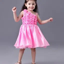 Babyhug Sleeveless Party Dress Floral 3D Applique - Pink-picture-49