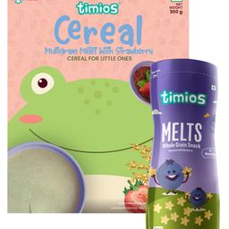 timios Instant & Healthy 100% Natural Multi Grain Millet & Strawberry Cereal With Milk Benefits - 300 g & timios Melts Non-Fried No-Maida Wholegrain Star-Shaped Snacks Blueberry Flavour - 50 g-92