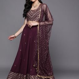 Ahalyaa Printed Sequinned Foil Print Ready to Wear Lehenga & Blouse With Dupatta-image-7