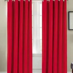 BELLA TRUE Red 2 Pieces Ripple Fold Long Door Curtains-image-67