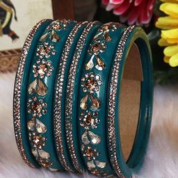 TAJ BRIDAL STORE Set Of 6 Kundan Studded Bangles-image-26