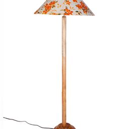 Devansh White & Orange-Coloured Printed Wooden Frustum Shaped FloorLampsWithShade-30