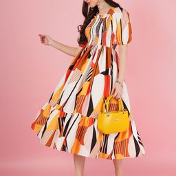 OTABU Women Abstract Printed Fit and Flare Midi Dress-image-2