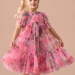 Angel & Rocket Floral Print Puff Sleeve A-Line Midi Dress-image-1