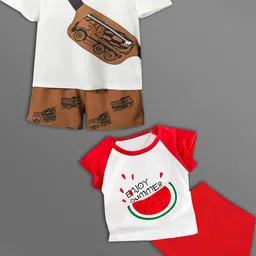 HELPOM Kids Pack Of 2 Printed Round Neck T-shirt With Shorts-picture-29