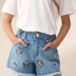 Angel & Rocket Girls Floral Embellished Denim Shorts-image-42
