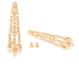 Yellow Chimes Gold Plated Kundan Stone Studded & Pearls Beaded Drop Earrings image 3