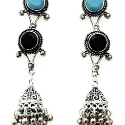 Yash Jewels Emporiums Silver-Plated Stones Studded and Beads Beaded Dome Shape Jhumka-image-89